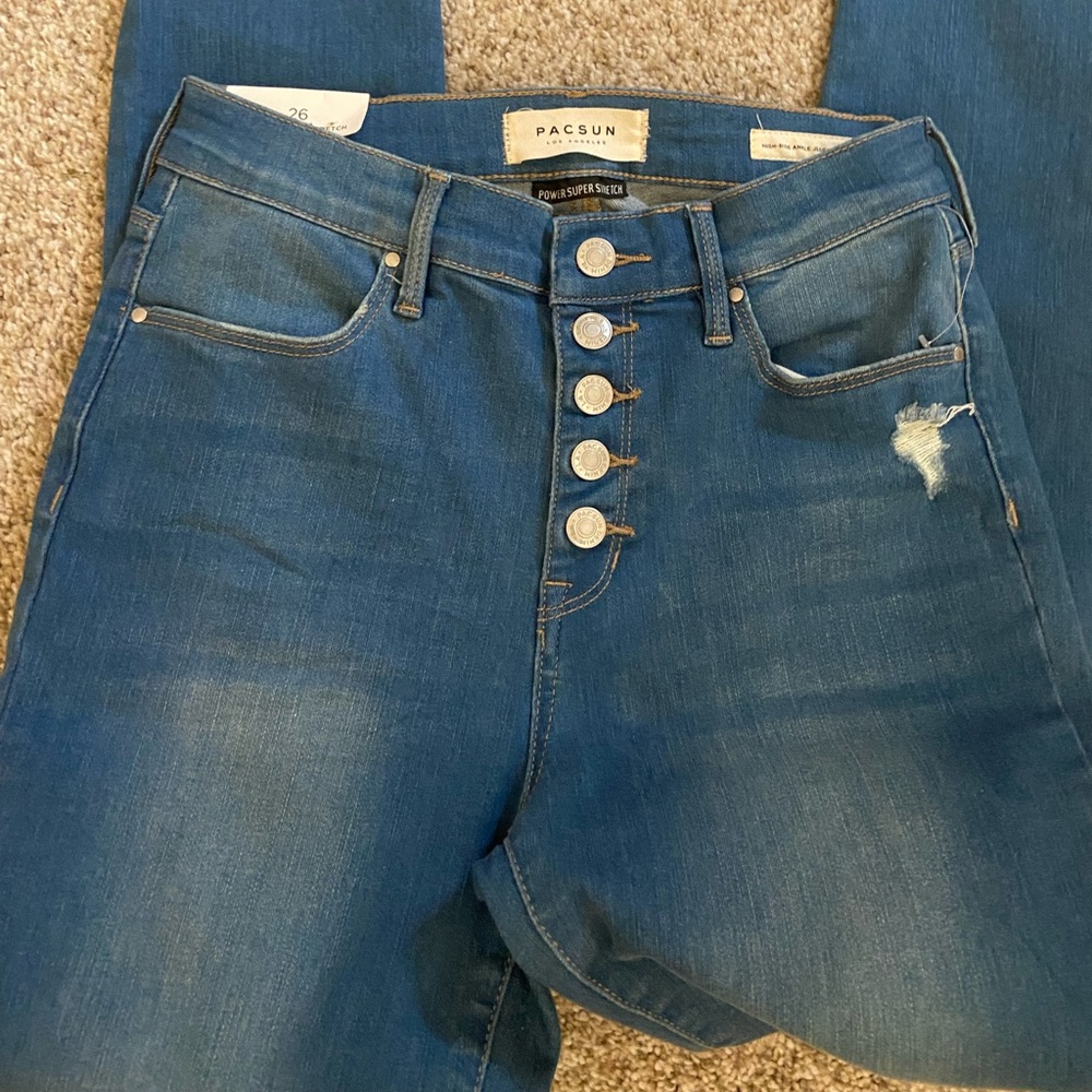 Pacsun blue button pants, Size 26, high rise ankle legging power super stretchy